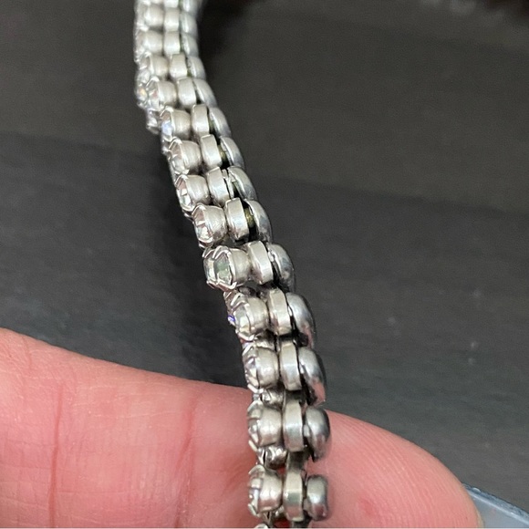 Vintage Clear Rhinestones Silver-tone Expandable Choker Necklace - Picture 11 of 16